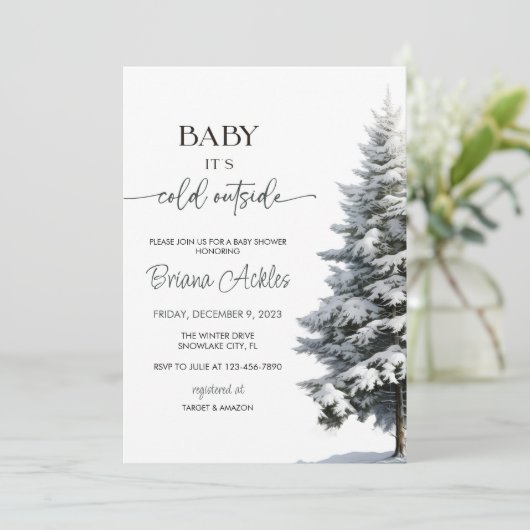 ベビー冬のベビーシャワー外は寒い 招待状 (スタンド正面)