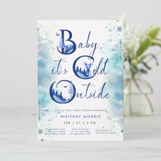 ベビー冬のベビーシャワー外は寒い 招待状 (スタンド正面)