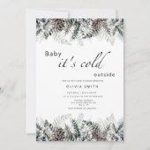 ベビー冬のベビーシャワー外は寒い 招待状 (正面)