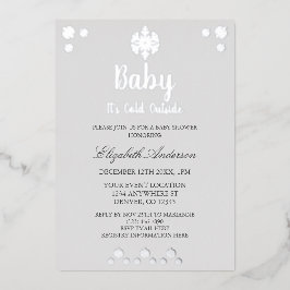 ベビー冬のベビーシャワー外は寒い 箔招待状