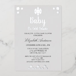 ベビー冬のベビーシャワー外は寒い 箔招待状