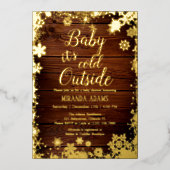 ベビー冬のベビーシャワー外は寒い 箔招待状 (正面)