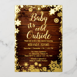 ベビー冬のベビーシャワー外は寒い 箔招待状