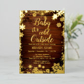 ベビー冬のベビーシャワー外は寒い 箔招待状 (立ち正面)