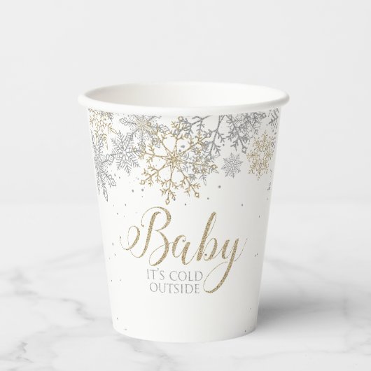 ベビー冬のベビーシャワー外は寒い 紙コップ (正面)