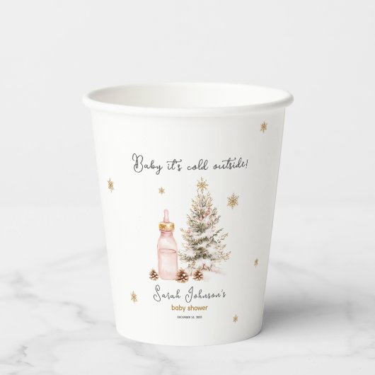 ベビー冬のベビーシャワー外は寒い 紙コップ (裏面)