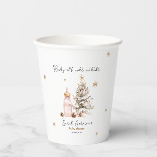 ベビー冬のベビーシャワー外は寒い 紙コップ (正面)