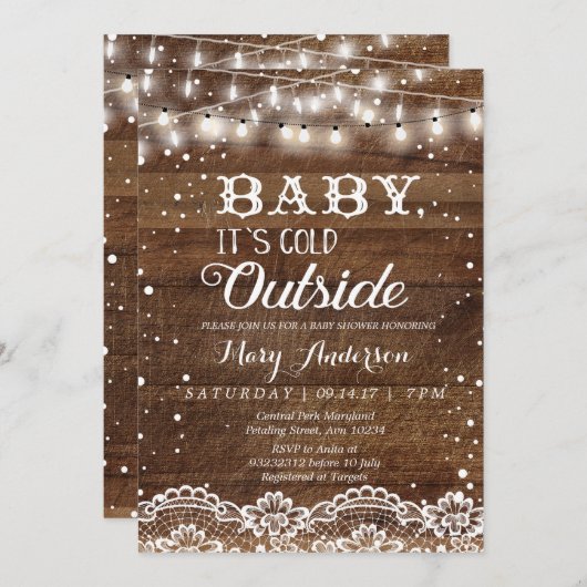 ベビー冬のベビーシャ素朴ワーの外は寒い 招待状 (正面/裏面)