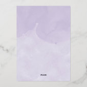 ベビー冬のラベンダーの赤ちゃんシャワー外は寒い 箔招待状 (裏面)