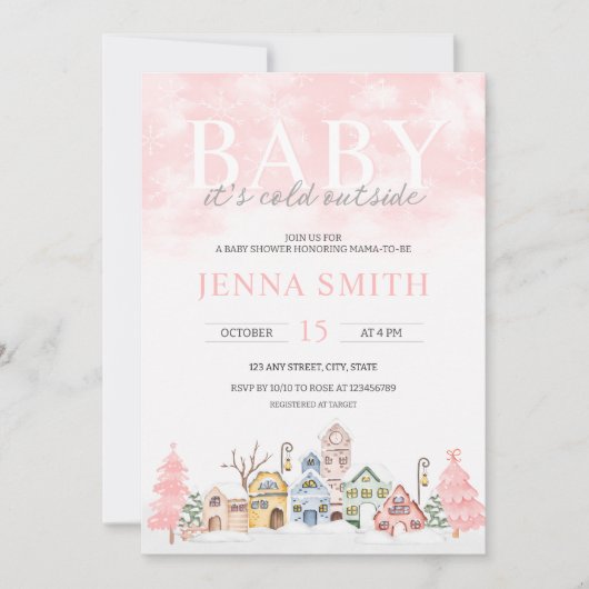 ベビー冬のワンダーランドシャワー外は寒い 招待状 (正面)