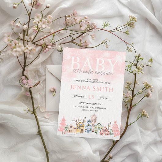 ベビー冬のワンダーランドシャワー外は寒い 招待状