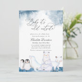 ベビー冬の動物のベビーシャワーの外は寒い 招待状 (スタンド正面)