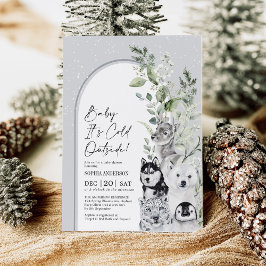 ベビー冬の動物の外は寒い赤ちゃんシャワー 招待状