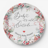 ベビー冬の外で寒いフローラベビーシャワー ペーパープレート (正面)