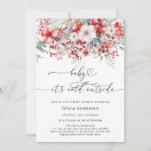 ベビー冬の外で寒いフローラベビーシャワー 招待状 (正面)