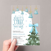 ベビー冬の外で寒いブルーボウ赤ちゃんシャワー アクリル招待状 (インサイチュ (ポータブル))