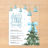 ベビー冬の外で寒いブルーボウ赤ちゃんシャワー アクリル招待状 (正面)