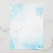 ベビー冬の外で寒いブルーボウ赤ちゃんシャワー 箔招待状 (裏面)