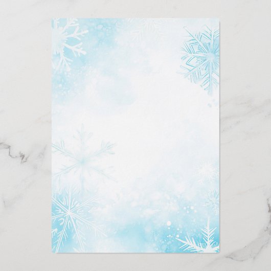 ベビー冬の外で寒いブルーボウ赤ちゃんシャワー 箔招待状 (裏面)