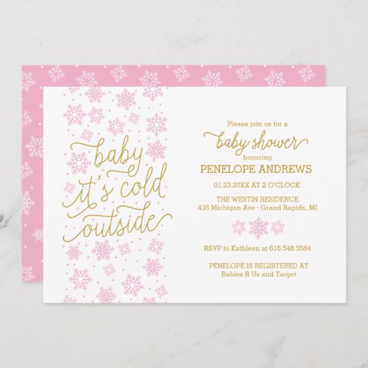 ベビー冬の外で寒いベビーシャワー招待状 招待状 (正面/裏面)