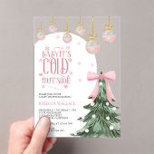 ベビー冬の外は寒いピンクの弓ベビーシャワー アクリル招待状 (インサイチュ (ポータブル))