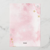 ベビー冬の外は寒いピンクの弓ベビーシャワー 箔招待状 (裏面)