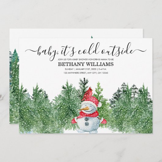 ベビー冬の外は寒いベビーシャワー雪Inv 招待状 (正面/裏面)