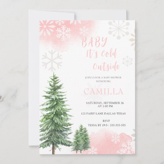 ベビー冬の外は寒いベビーシャワー 招待状 (正面)