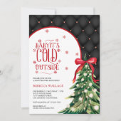 ベビー冬の外は寒いレッドボウ赤ちゃんシャワー 招待状 (正面)