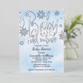 ベビー冬の外は寒い男の子の赤ちゃんシャワーフォイル 箔招待状 (立ち正面)