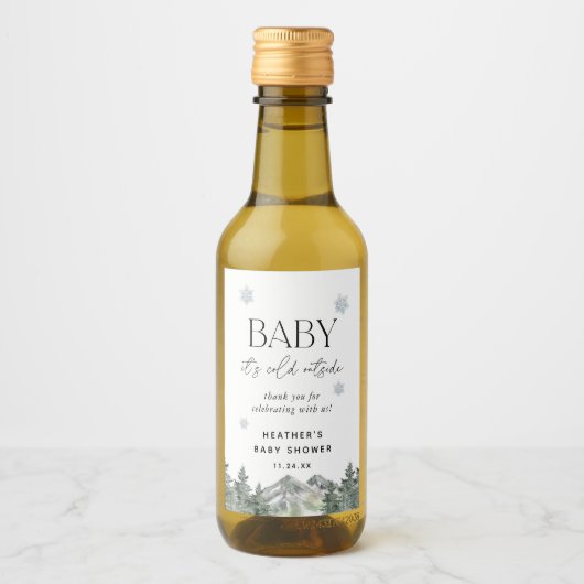ベビー冬の外は寒い赤ちゃんシャワーの好意 ワインラベル (正面)