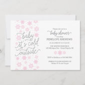 ベビー冬の外は寒い赤ちゃんシャワーピンク 招待状 (正面)