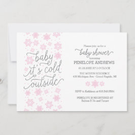 ベビー冬の外は寒い赤ちゃんシャワーピンク 招待状