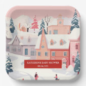 ベビー冬の女の子の赤ちゃんシャワー外が寒い ペーパープレート (正面)