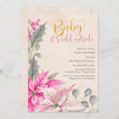 ベビー冬の女の子の赤ちゃんシャワー外が寒い 招待状 (正面/裏面)