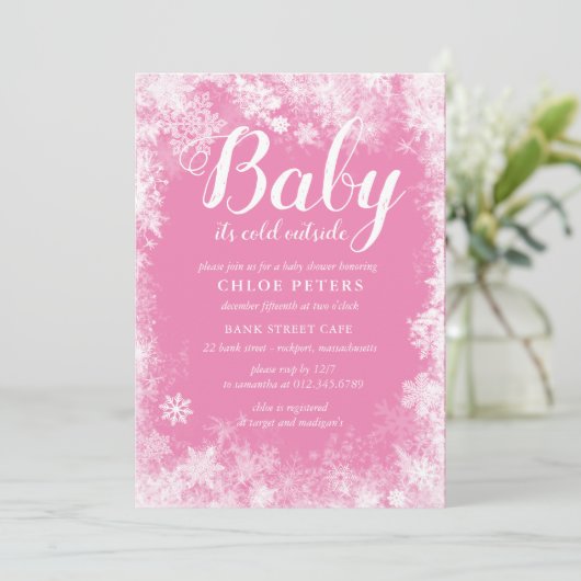 ベビー冬の女の子の赤ちゃんシャワー外が寒い 招待状 (スタンド正面)