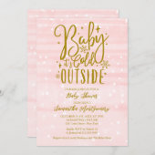 ベビー冬の女の子の赤ちゃんシャワー外が寒い 招待状 (正面/裏面)
