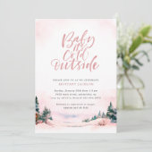 ベビー冬の女の子の赤ちゃんシャワー外が寒い 招待状 (スタンド正面)