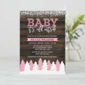 ベビー冬の女の子の赤ちゃんシャワー外が寒い 招待状 (スタンド正面)