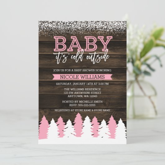 ベビー冬の女の子の赤ちゃんシャワー外が寒い 招待状 (スタンド正面)