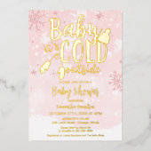 ベビー冬の女の子の赤ちゃんシャワー外が寒い 箔招待状 (正面)