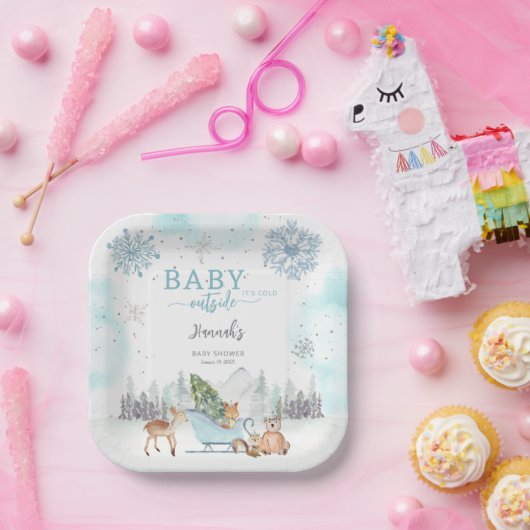 ベビー冬の寒い森の外の赤ちゃんシャワー ペーパープレート (パーティー)