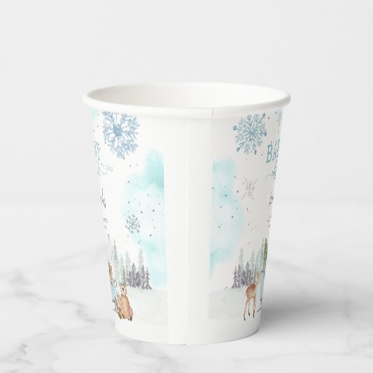 ベビー冬の寒い森の外の赤ちゃんシャワー 紙コップ (右)