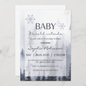 ベビー冬の山の赤ちゃんシャワー外は寒い 招待状 (正面/裏面)