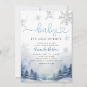 ベビー冬の山の赤ちゃんシャワー外は寒い 招待状 (正面)