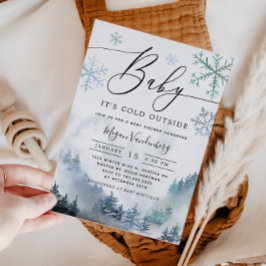 ベビー冬の山の赤ちゃんシャワー外は寒い 招待状