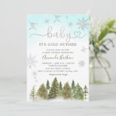 ベビー冬の山の赤ちゃんシャワー外は寒い 招待状 (スタンド正面)