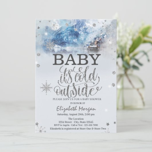ベビー冬の山湖の外は寒い 招待状 (スタンド正面)