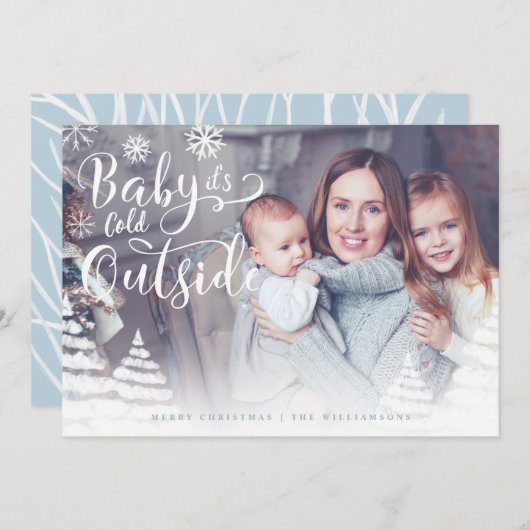 ベビー冬の日の外は寒いクリスマスフォト シーズンカード (正面/裏面)