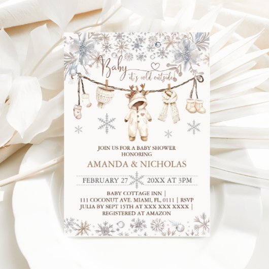 ベビー冬の服の外は寒いベビーシャワー 招待状
